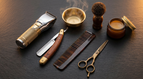 Premium barber tools flat-lay at Republic Of Barbers, Unley Road, the closest barber for Hyde Park and Parkside locals