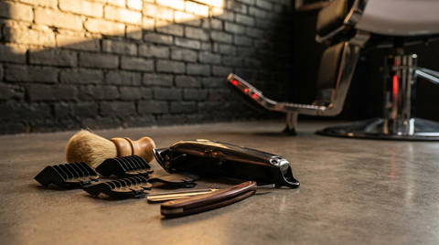 Barber clippers, fade guards and straight razor for a skin fade at Republic Of Barbers, Unley Road, Malvern