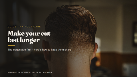Freshly cut tapered neckline on the back of a client's head at Republic Of Barbers, Unley Road, Malvern